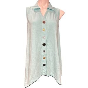 Soft Surroundings Womens Danielle Button Tank Top‎ Size M Aqua Splash Blue Tunic